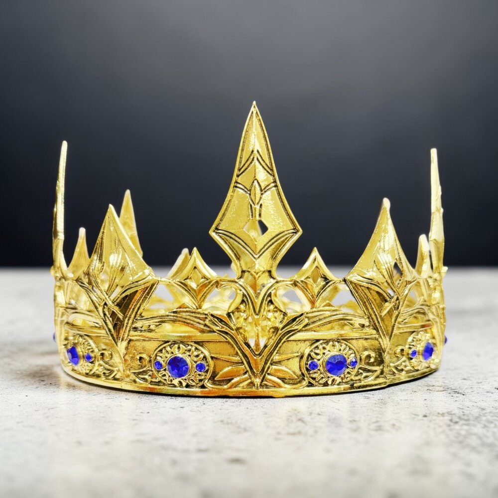 Gold regal crown, prince crown, Renaissance faire, medieval cosplay, blue stone